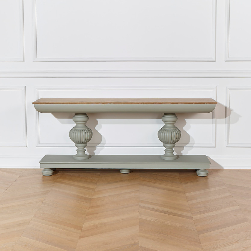 SALVADOR dining room console - Romantic style with light gray legs, oak top