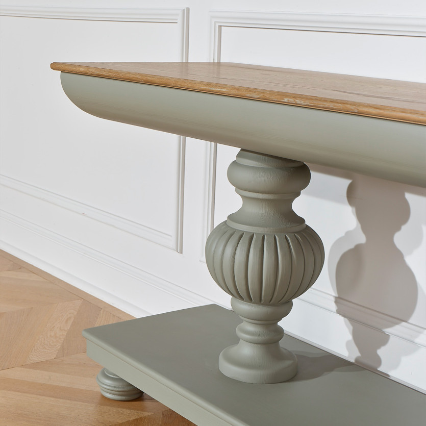 Console sala da pranzo SALVADOR - Stile romantico con gambe grigio chiaro, piano in rovere