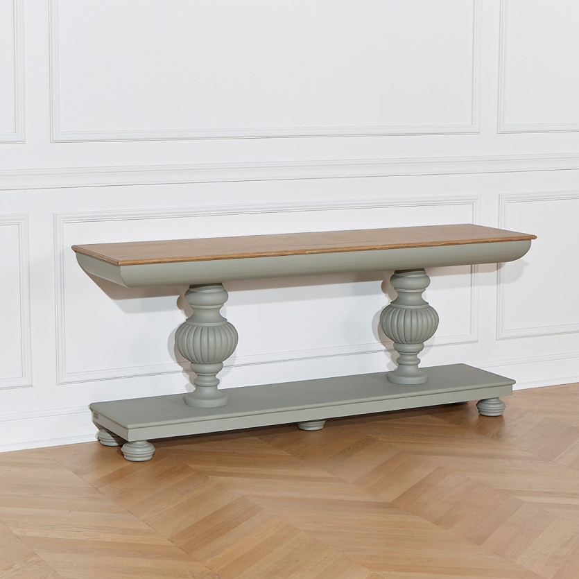 SALVADOR dining room console - Romantic style with light gray legs, oak top