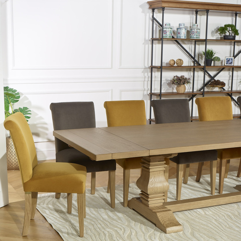 Table à manger extensible PENELOPE -  Type monastère, 2 allonges, plateau en chêne, 8/12 couverts, bois certifié FSC®