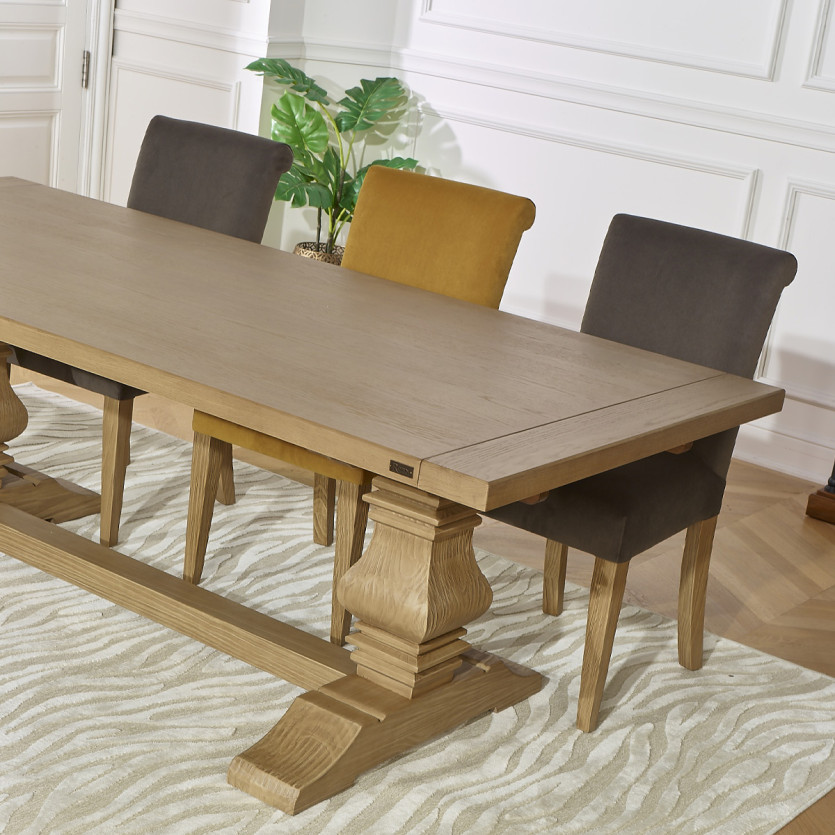 Table à manger extensible PENELOPE -  Type monastère, 2 allonges, plateau en chêne, 8/12 couverts, bois certifié FSC®