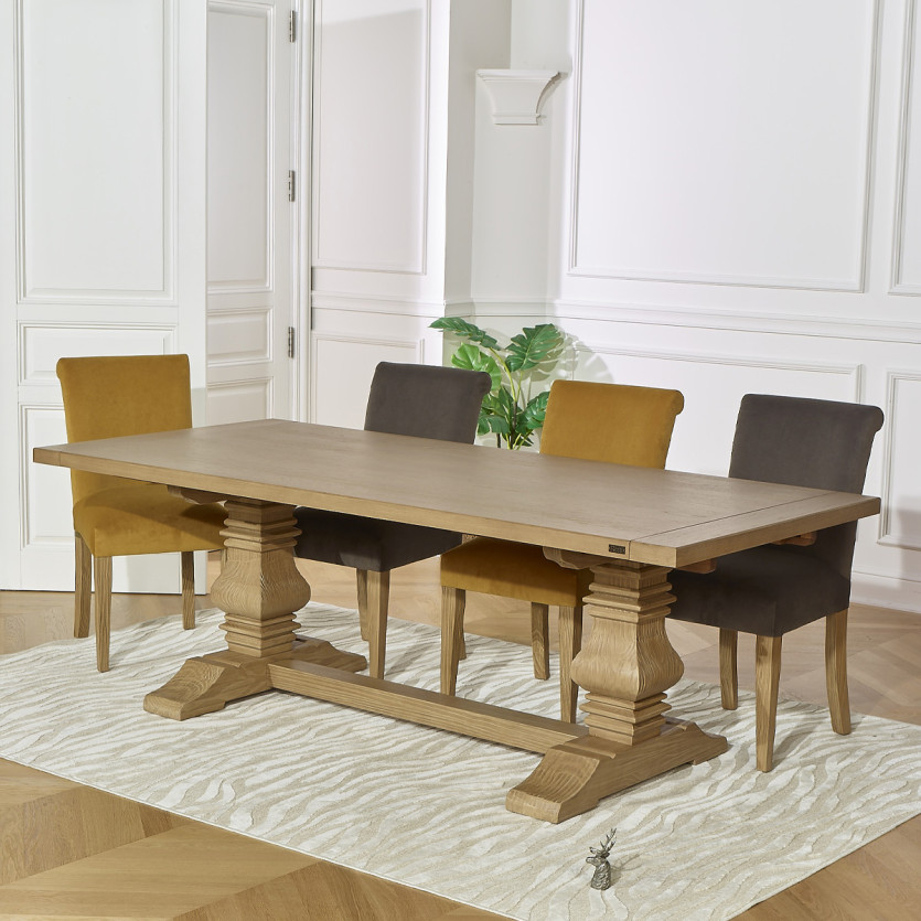 Table à manger extensible PENELOPE -  Type monastère, 2 allonges, plateau en chêne, 8/12 couverts, bois certifié FSC®