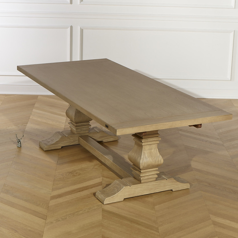 Table à manger extensible PENELOPE -  Type monastère, 2 allonges, plateau en chêne, 8/12 couverts, bois certifié FSC®