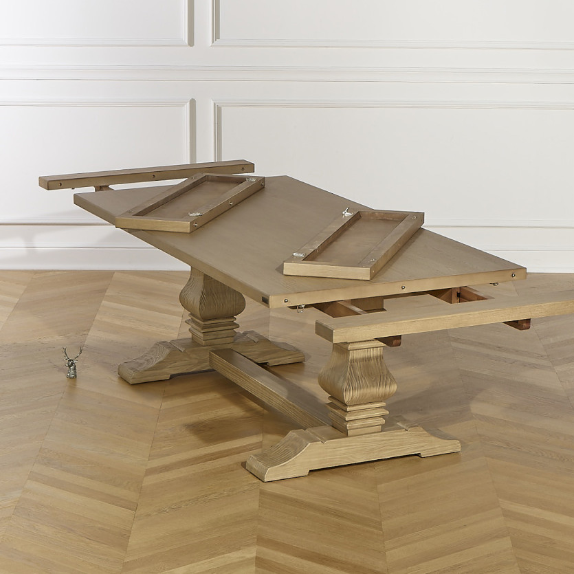 Table à manger extensible PENELOPE -  Type monastère, 2 allonges, plateau en chêne, 8/12 couverts, bois certifié FSC®