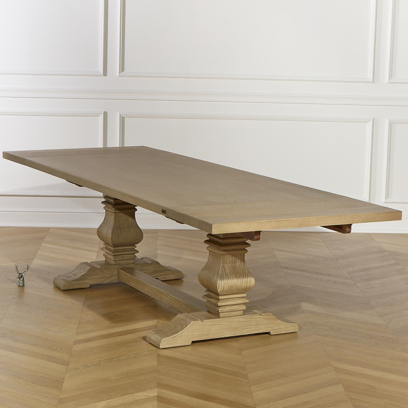 Table à manger extensible PENELOPE -  Type monastère, 2 allonges, plateau en chêne, 8/12 couverts, bois certifié FSC®