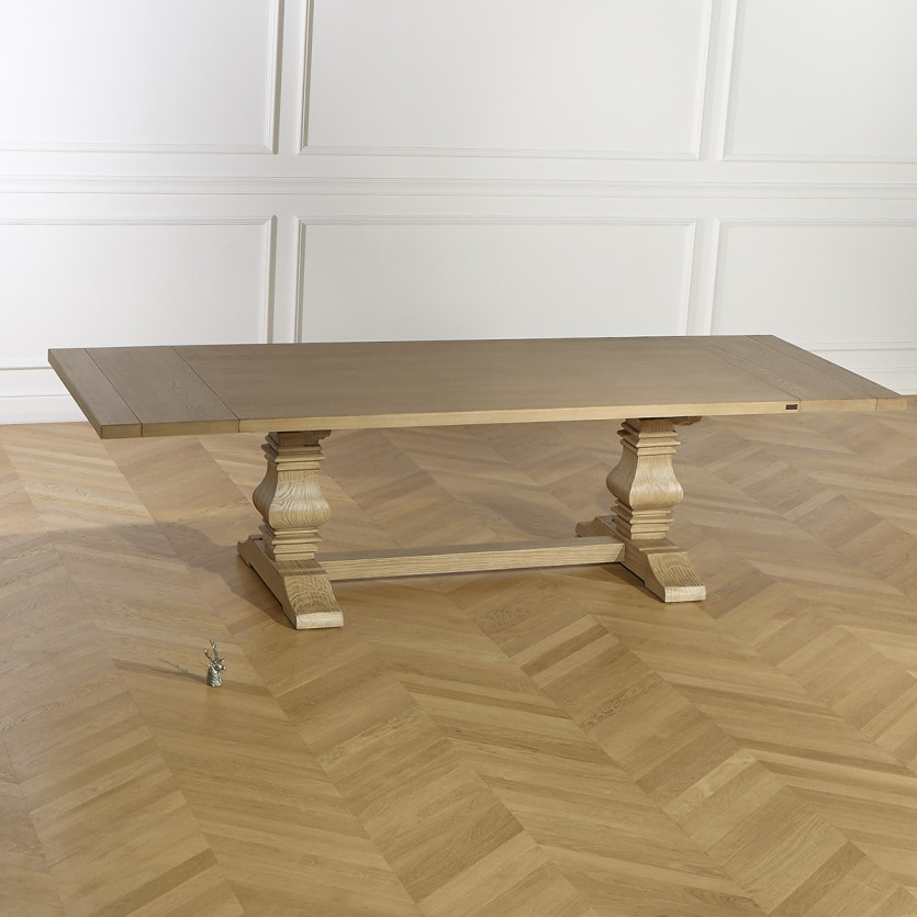 Table à manger extensible PENELOPE -  Type monastère, 2 allonges, plateau en chêne, 8/12 couverts, bois certifié FSC®