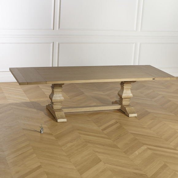 Table à manger extensible PENELOPE -  Type monastère, 2 allonges, plateau en chêne, 8/12 couverts, bois certifié FSC®