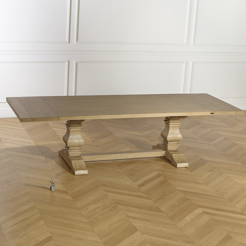 Table à manger extensible PENELOPE -  Type monastère, 2 allonges, plateau en chêne, 8/12 couverts, bois certifié FSC®