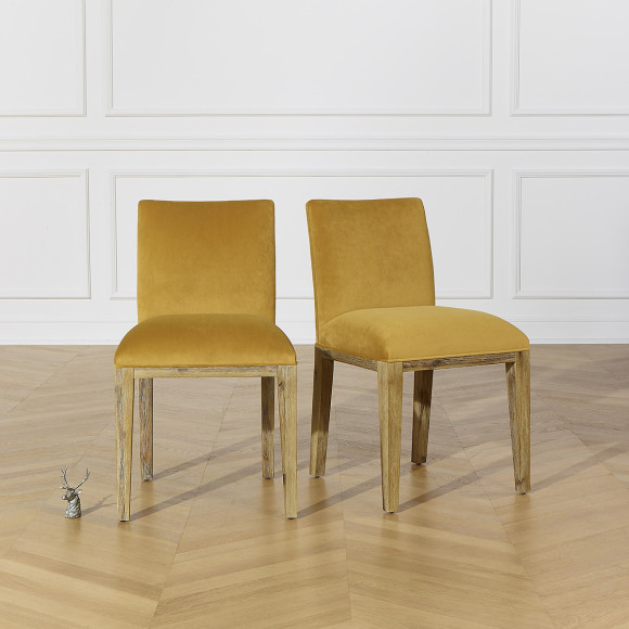 CLARK - Lot de 2 chaises contemporaines en bois massif et tissu velours polyester