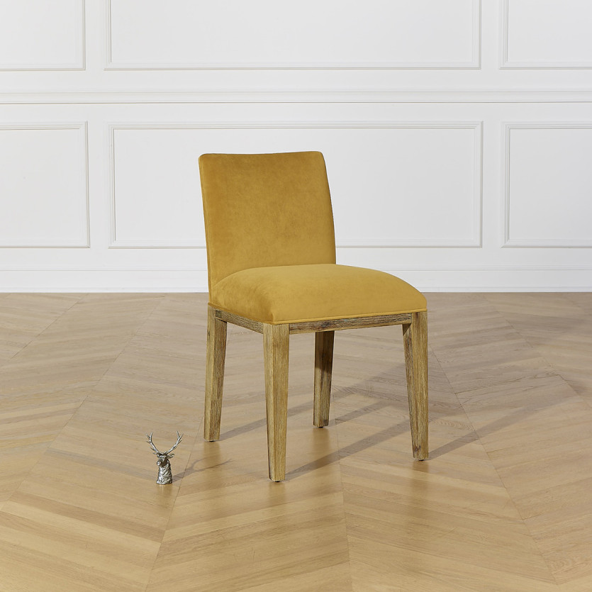 CLARK - Lot de 2 chaises contemporaines en bois massif et tissu velours polyester