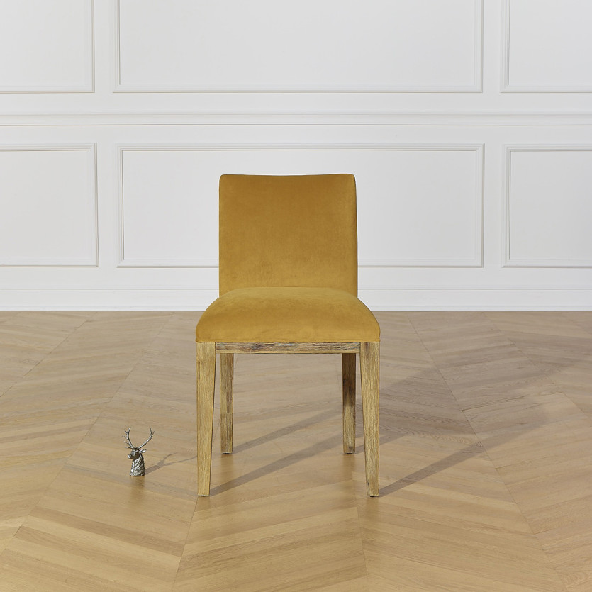 CLARK - Lot de 2 chaises contemporaines en bois massif et tissu velours polyester