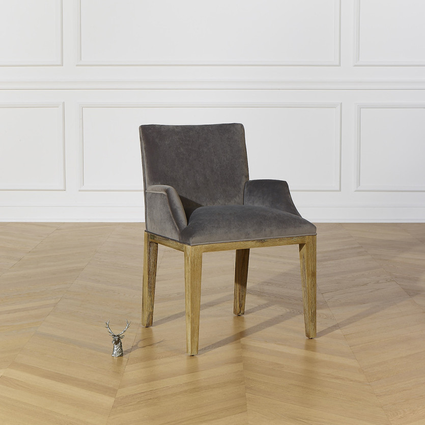CLARK - Cadeira de mesa de design em madeira maciça e tecido de veludo poliéster, 1 lugar