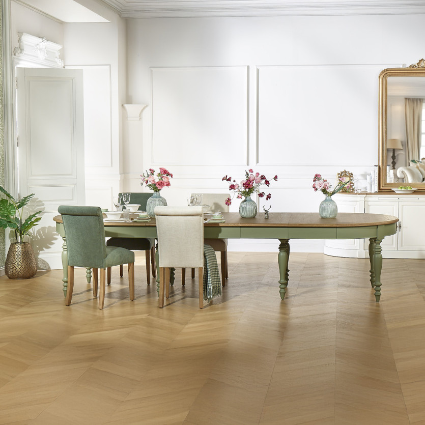 JADE – Ausziehbarer Tisch im Shabby-Chic-Stil, Eichenplatte, 16 Personen