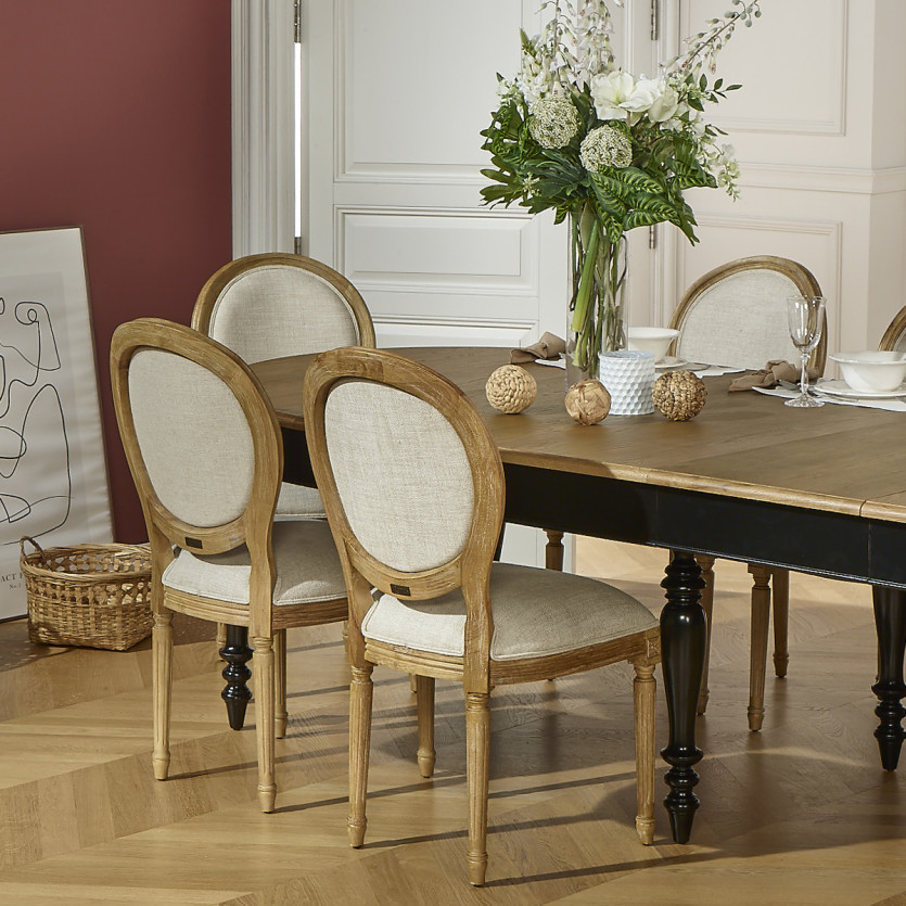 JADE – Extendable table in shabby chic style, oak top, seats 16 guests