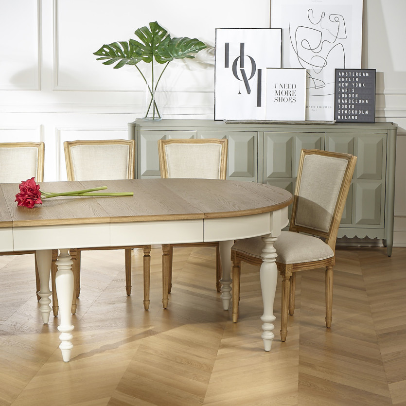 Uitschuifbare eettafel JADE – Shabby chic stijl, eiken blad, 6/14 personen