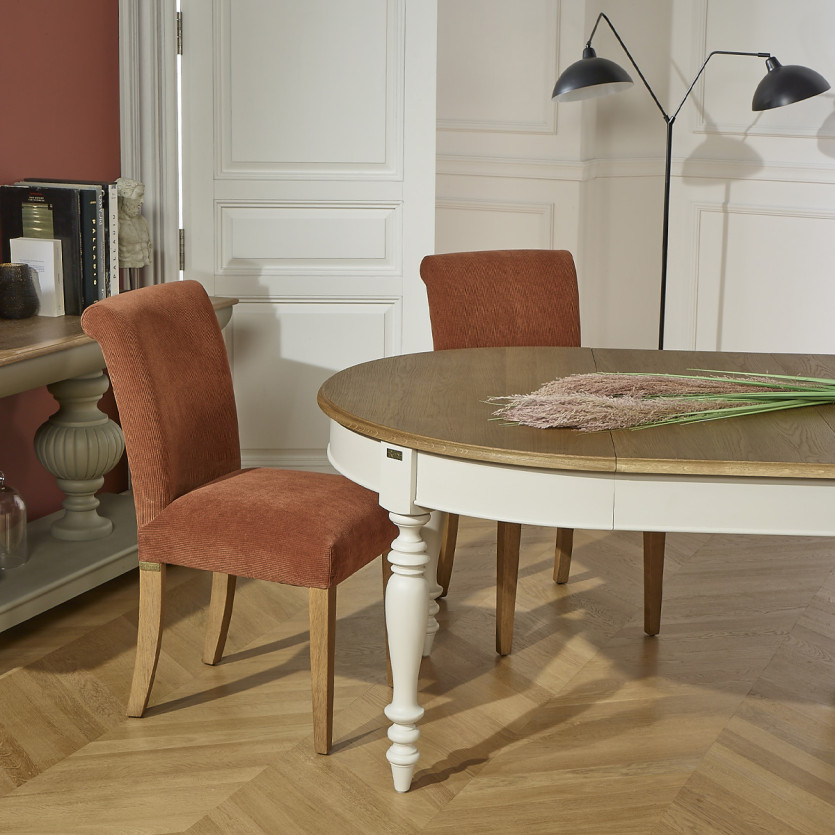 Uitschuifbare eettafel JADE – Shabby chic stijl, eiken blad, 6/14 personen