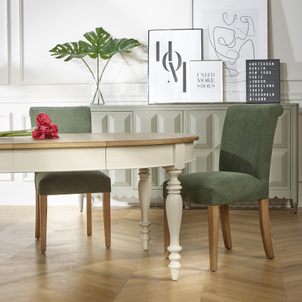 JADE – Extendable table in shabby chic style, oak top, seats 16 guests