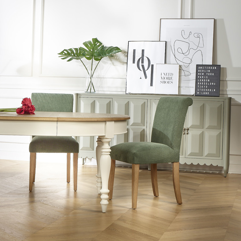 Uitschuifbare eettafel JADE – Shabby chic stijl, eiken blad, 6/14 personen