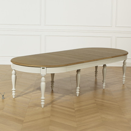 JADE – Extendable table in shabby chic style, oak top, seats 16 guests
