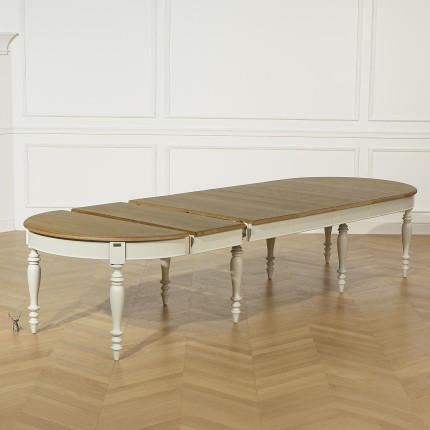 JADE – Extendable table in shabby chic style, oak top, seats 16 guests