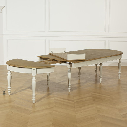 JADE – Extendable table in shabby chic style, oak top, seats 16 guests