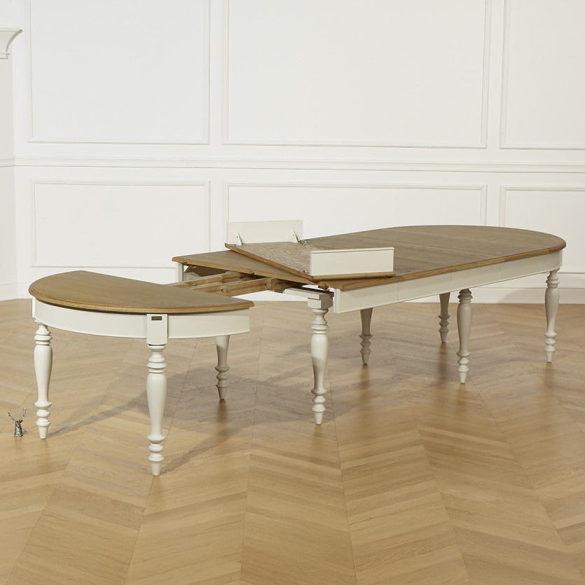 Uitschuifbare eettafel JADE – Shabby chic stijl, eiken blad, 6/14 personen