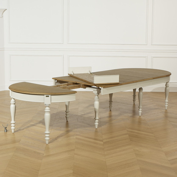 JADE – Extendable table in shabby chic style, oak top, seats 16 guests