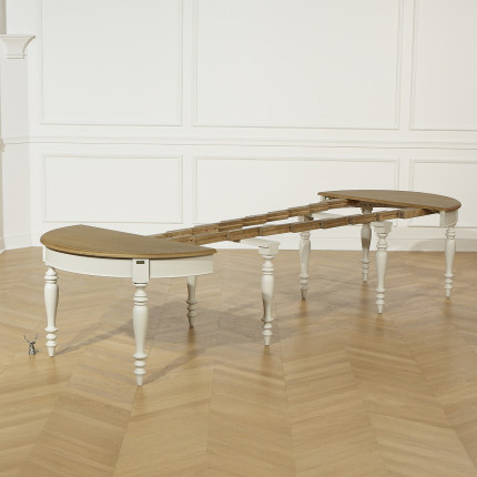 JADE – Extendable table in shabby chic style, oak top, seats 16 guests