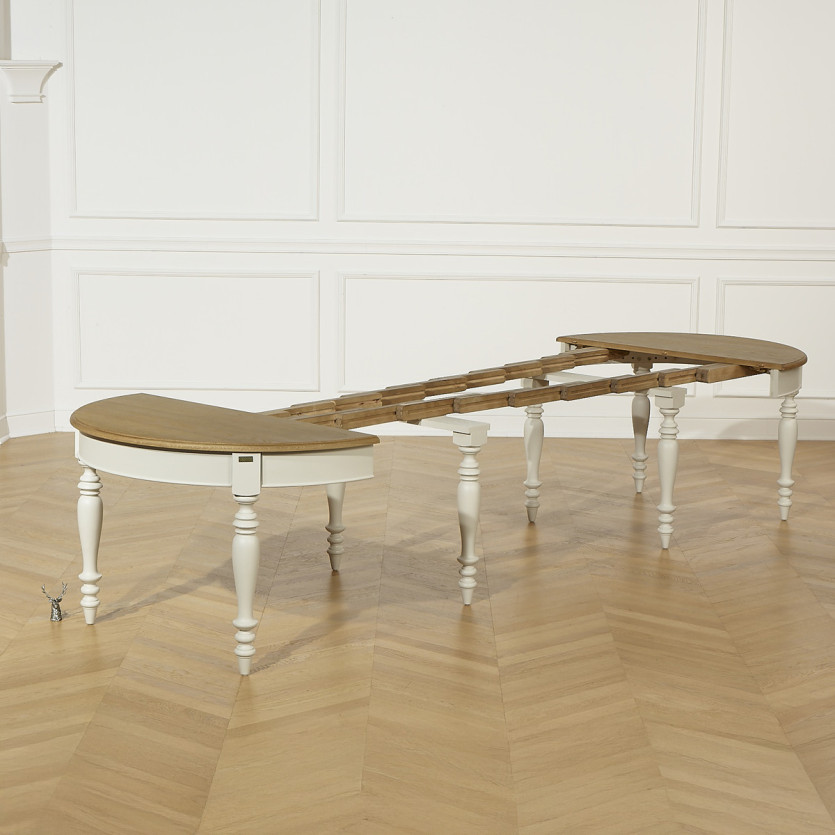 Uitschuifbare eettafel JADE – Shabby chic stijl, eiken blad, 6/14 personen