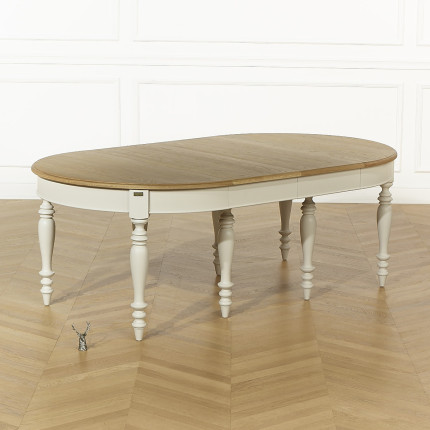 JADE – Extendable table in shabby chic style, oak top, seats 16 guests