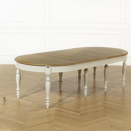 JADE – Extendable table in shabby chic style, oak top, seats 16 guests