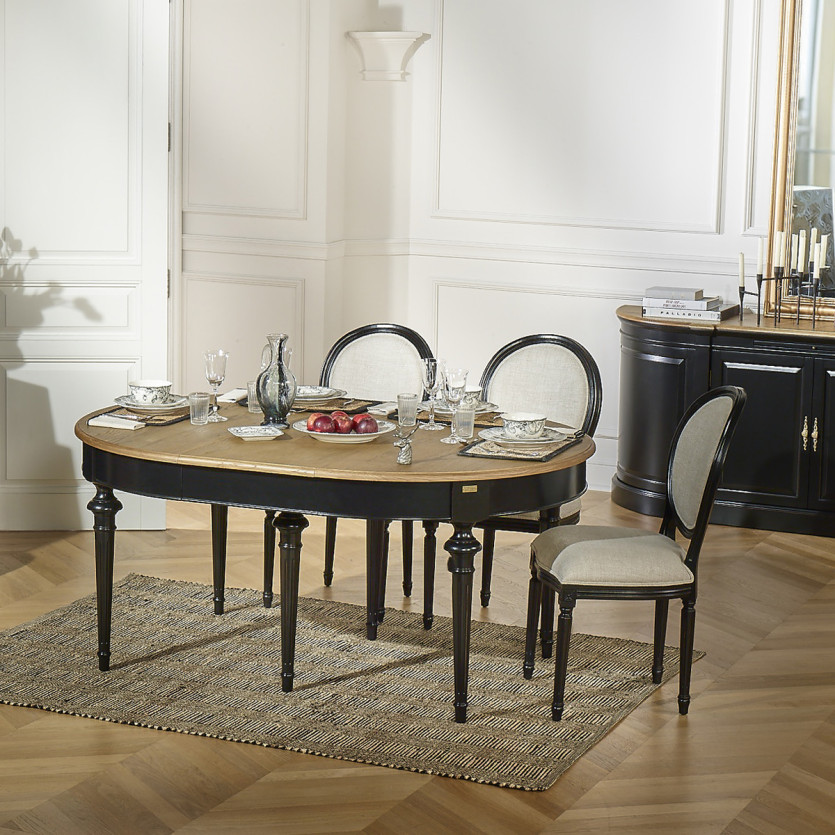 AMBRE - Table à manger extensible en chêne style shabby chic, 4/10 couverts
