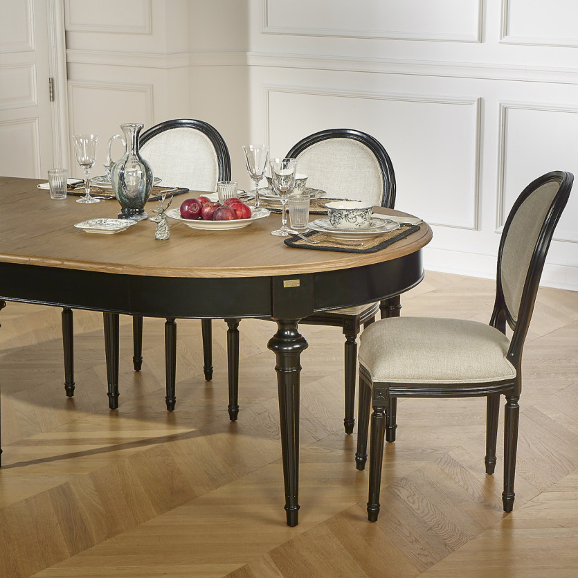 AMBRE - Table à manger extensible en chêne style shabby chic, 4/10 couverts