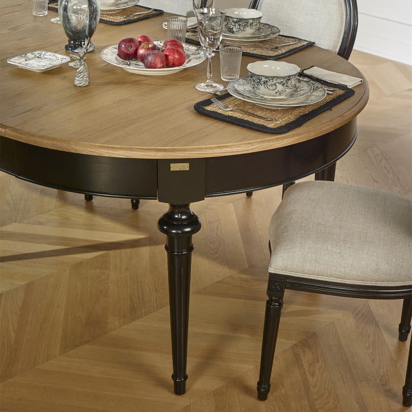 AMBRE - Mesa de comedor extensible de roble estilo shabby chic, 12 personas