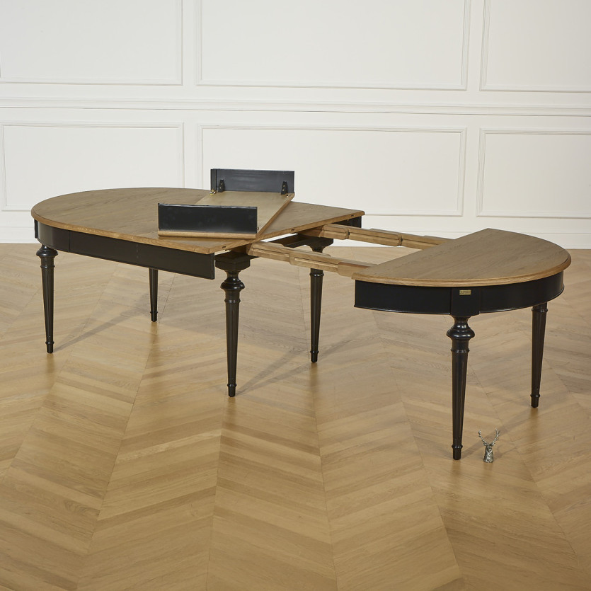 AMBRE - Extendable dining table in oak, shabby chic style, for 12 people