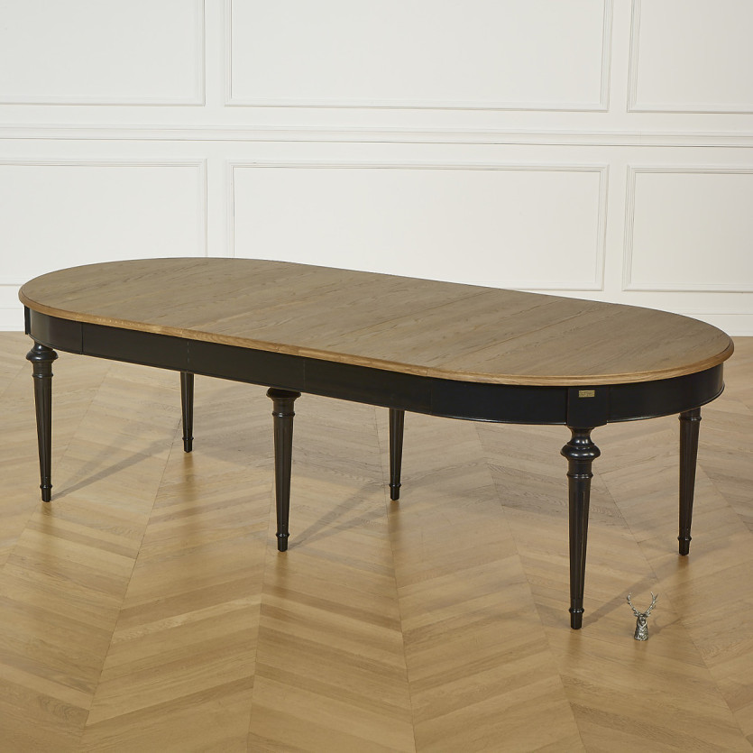 AMBRE - Table à manger extensible en chêne style shabby chic, 4/10 couverts