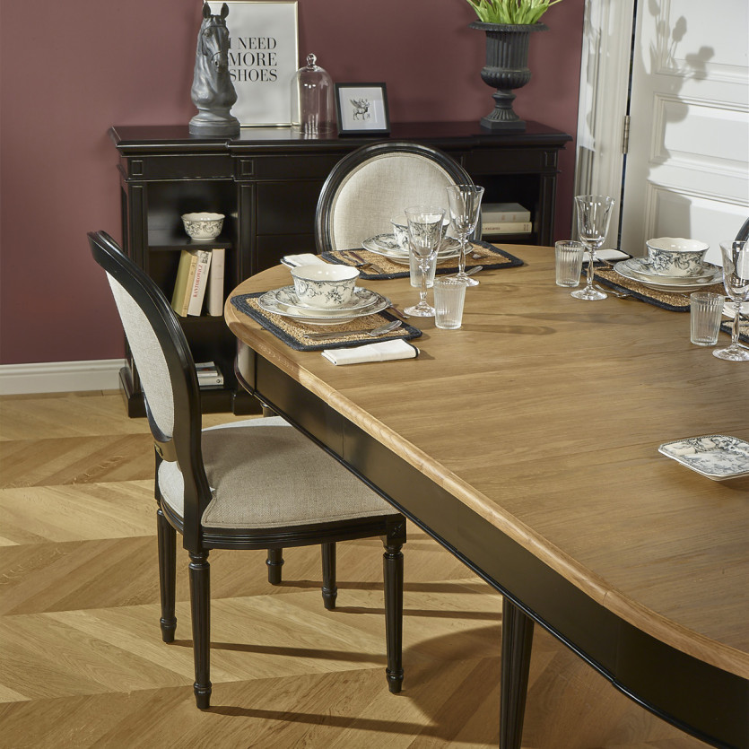 AMBRE - Table à manger extensible en chêne style shabby chic, 4/10 couverts