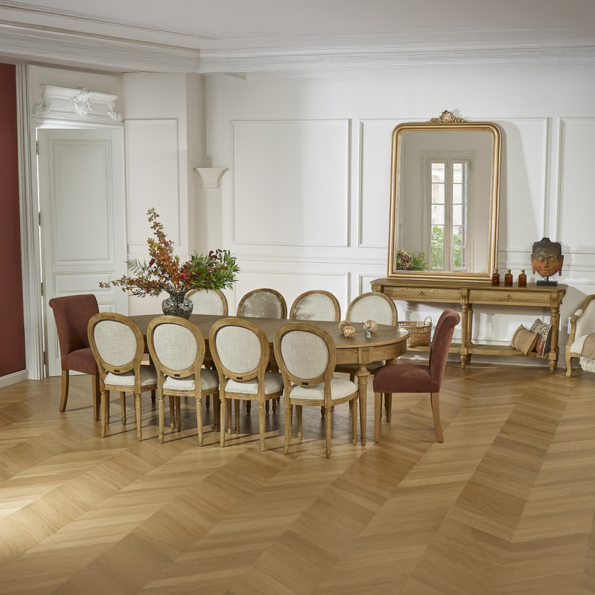 AMBRE Extendable Dining Table - Shabby Chic Style, in Oak, 4/10 place settings