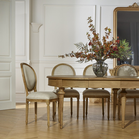 Uitschuifbare eettafel AMBRE - Shabby chic stijl, in eiken, 4/10 couverts