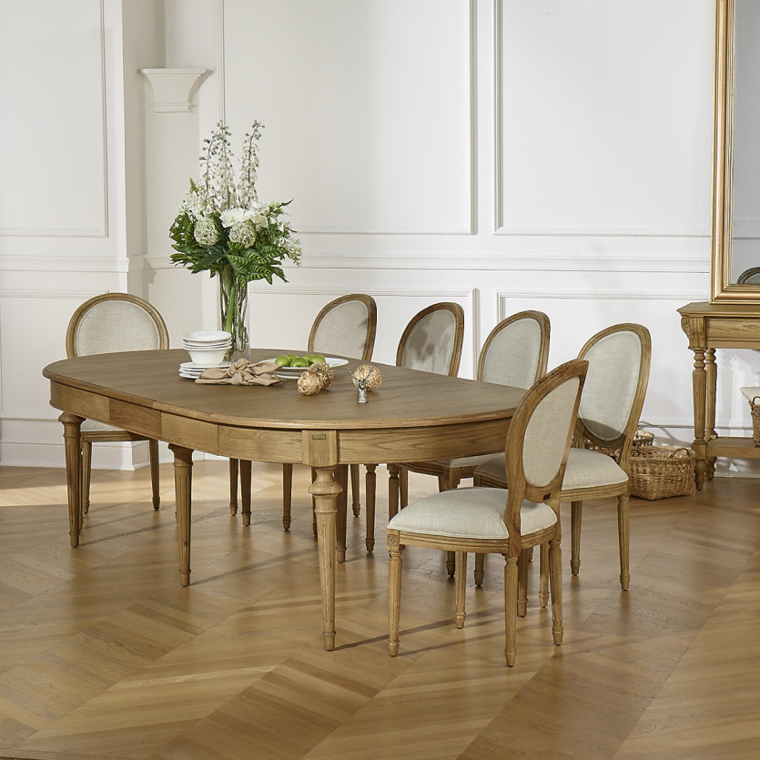 Mesa de comedor extensible AMBRE - Estilo shabby chic, en roble, 4/10 cubiertos