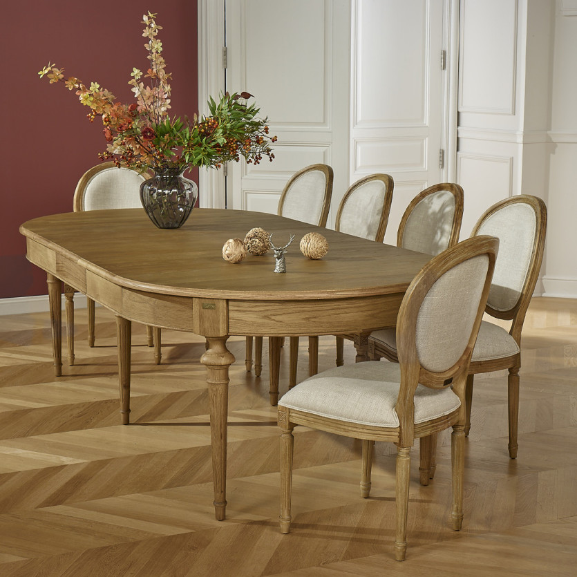 AMBRE Extendable Dining Table - Shabby Chic Style, in Oak, 4/10 place settings