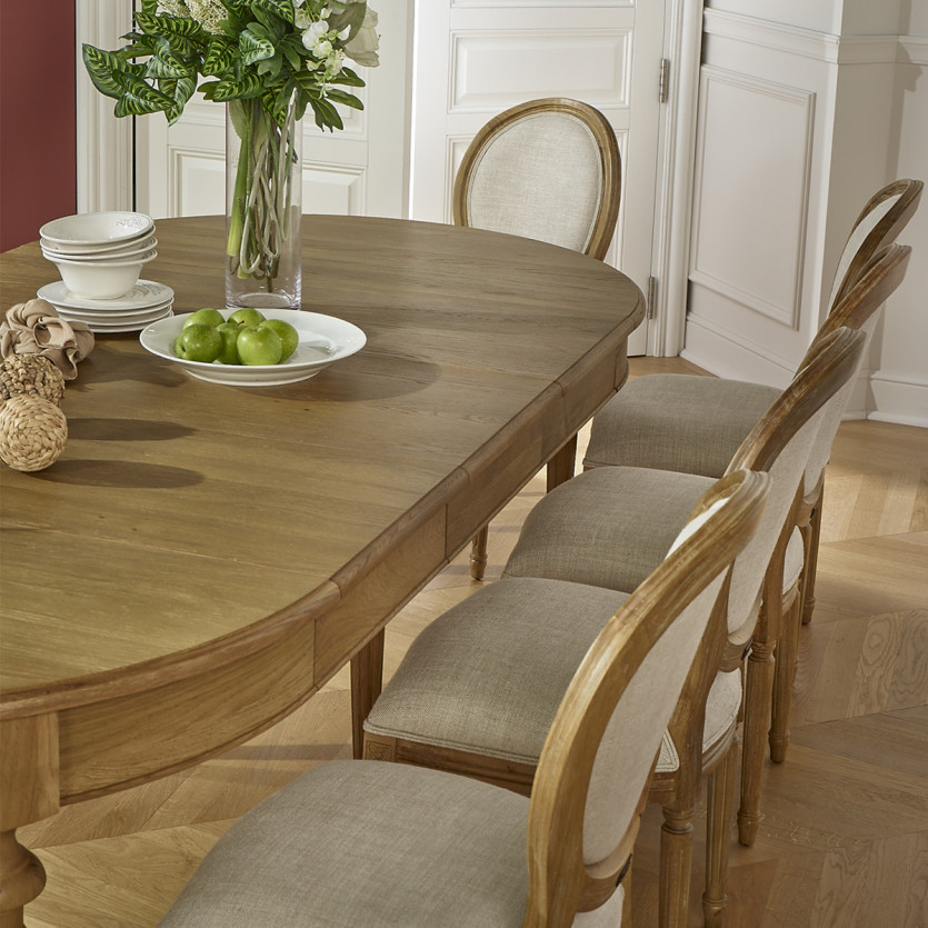 AMBRE - Mesa de comedor extensible de roble, estilo shabby chic, 12 personas