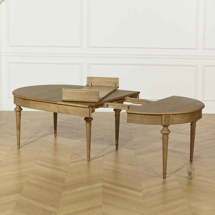 AMBRE Extendable Dining Table - Shabby Chic Style, in Oak, 4/10 place settings