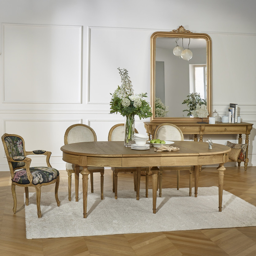 Ausziehbarer Esstisch AMBRE - Shabby-Chic-Stil, aus Eiche, 4/10 Gedecke