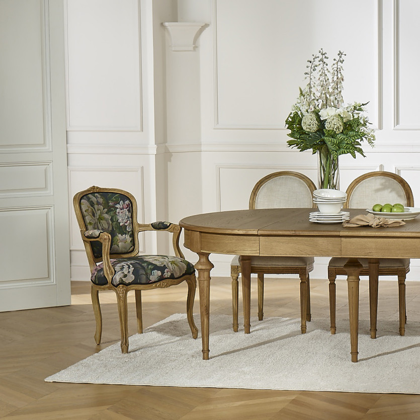 Uitschuifbare eettafel AMBRE - Shabby chic stijl, in eiken, 4/10 couverts