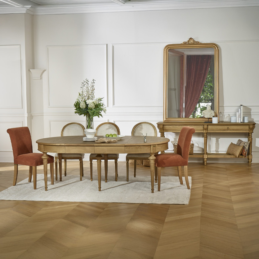 AMBRE Extendable Dining Table - Shabby Chic Style, in Oak, 4/10 place settings