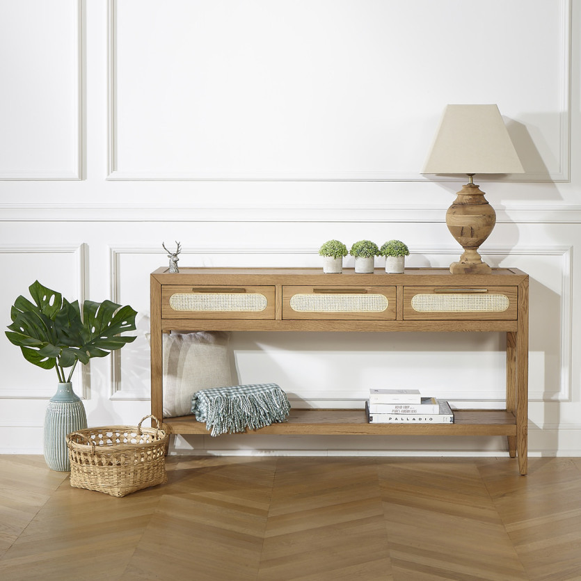 Consola MONTANA - Estilo moderno, tablero de roble, 3 cajones, 1 estante