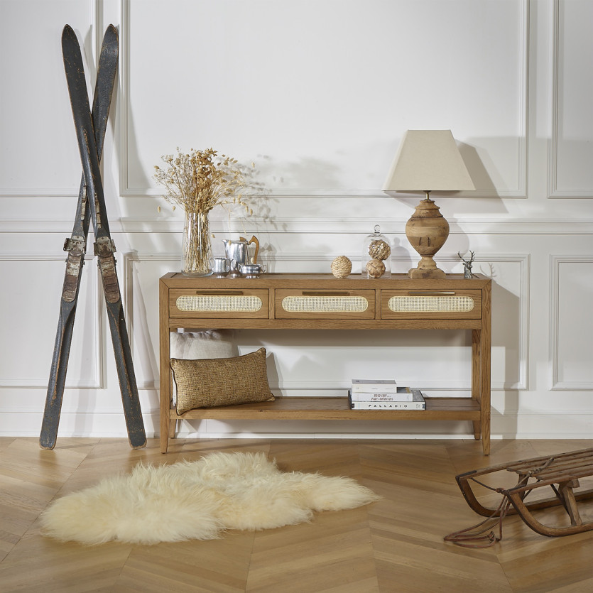 Console MONTANA - Estilo moderno, tampo em carvalho, 3 gavetas, 1 prateleira