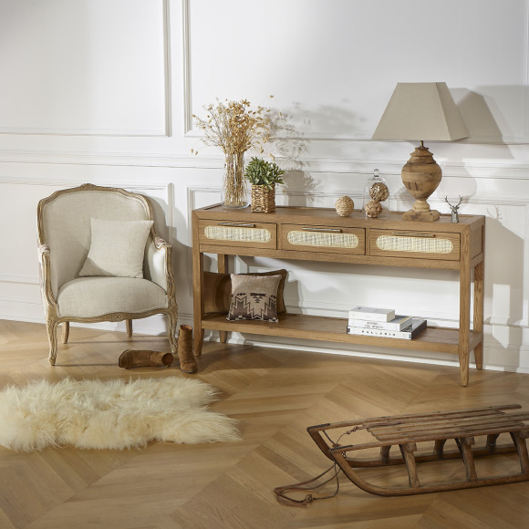 Console MONTANA - Estilo moderno, tampo em carvalho, 3 gavetas, 1 prateleira