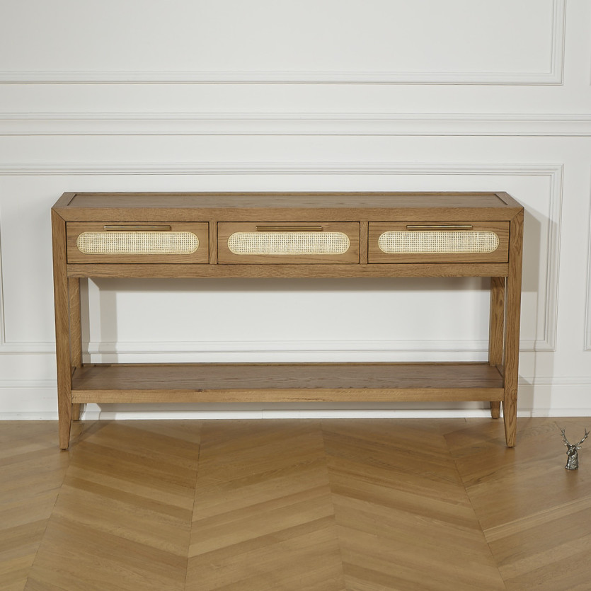 MONTANA – Consola recibidor de estilo moderno, sobre de roble, 3 cajones, 1 estante